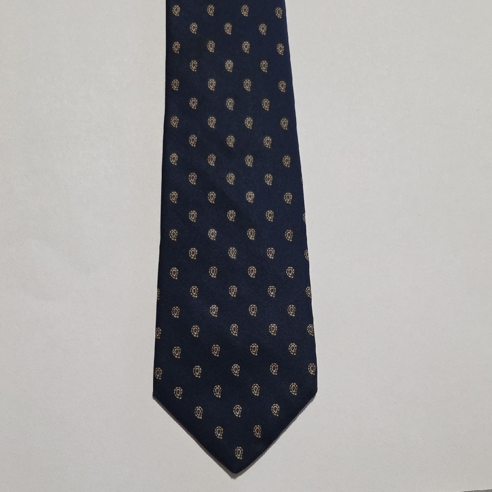 Vintage Bert Pulitzer - Classic Navy Blue and Gold Patterned Men's Tie